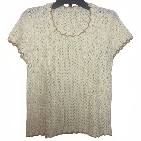 Vintage 60s 70s Sweater Women's S Short Sleeve Acrylic Blend Knit Mod Ziz Zag - Picture 1 of 6